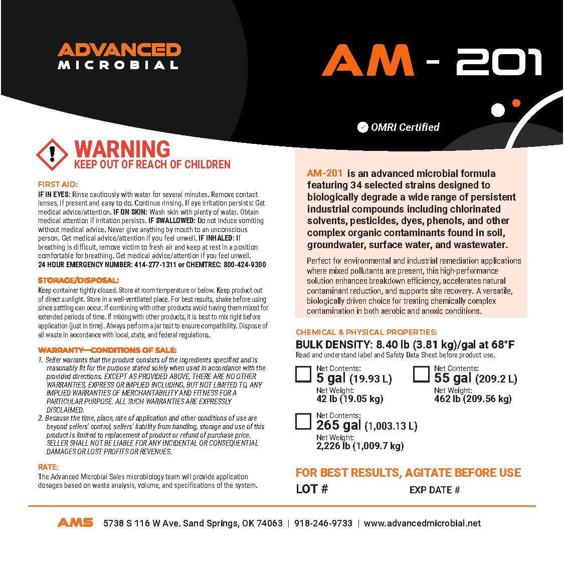 AMS Product Label AM-201