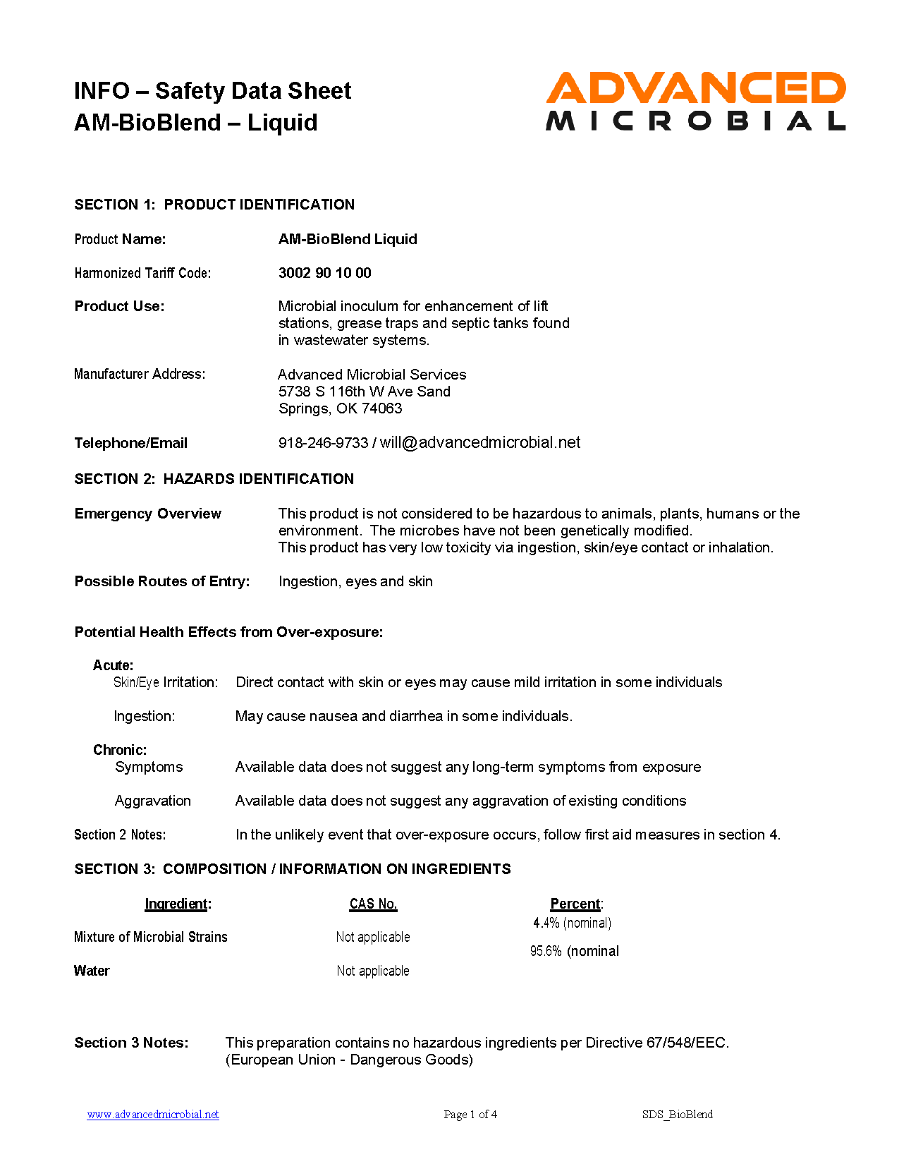 Advanced Microbes 101 Safety Sheet