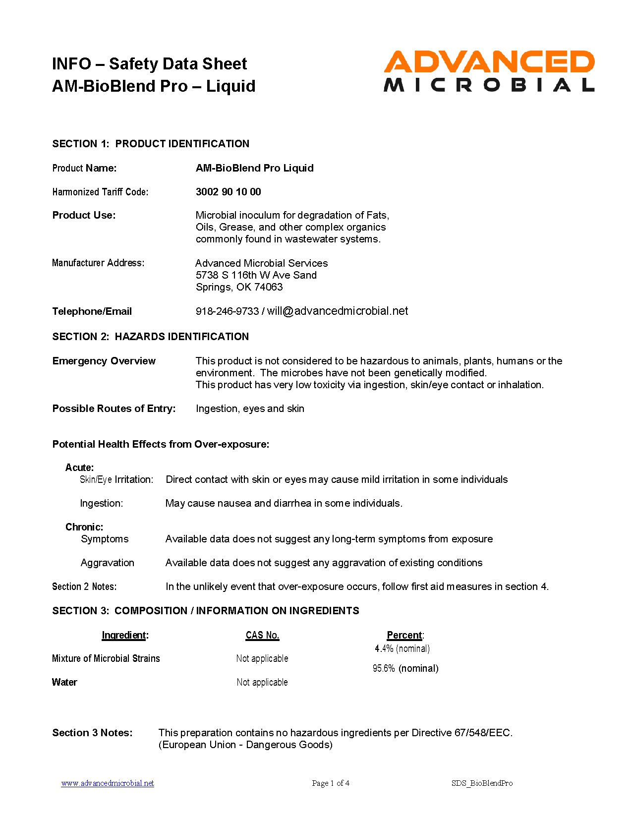 Advanced Microbes 201 Safety Sheet